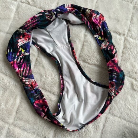 Victoria's Secret PINK | Black Multicolor Palm Bikini Bottoms | Size Large - Picture 5 of 7